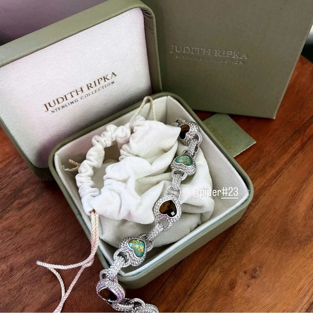 Judith Ripka Turquoise & Tigers Eye Doublet Heart-shaped Bracelet - Picture 10 of 11